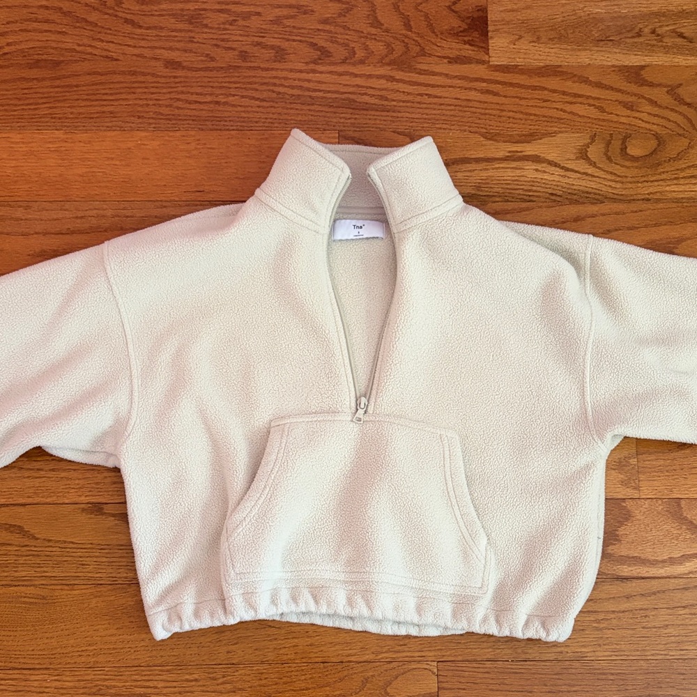 TNA Cozy Ivory Quarter-Zip Fleece Pullover size small VERY GOOD CONDITION